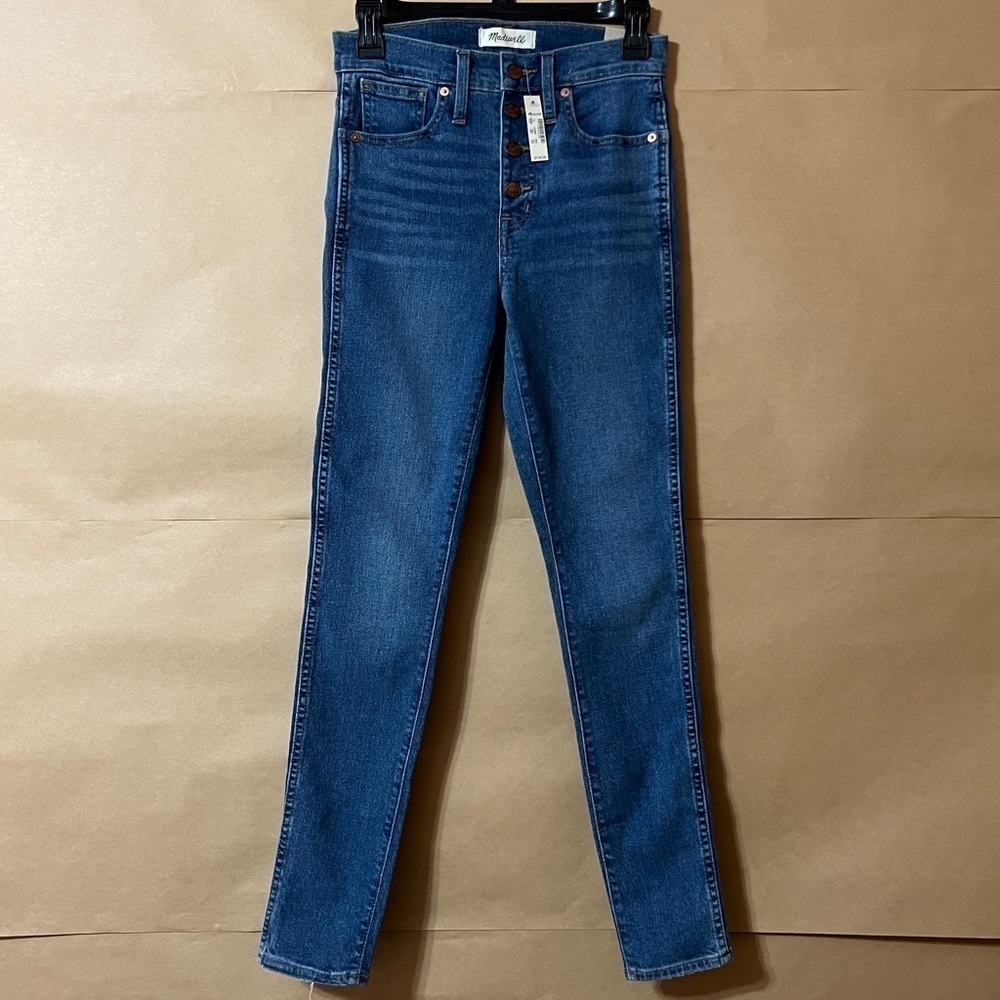Madewell NWT 10" High Rise Skinny Jeans Dewitt Wash Button Front Tencel Size 25